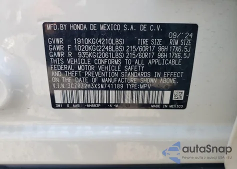 2025 Honda Hr-V Lx z USA, uszkodzony, nr VIN 3CZRZ2H3XSM741189